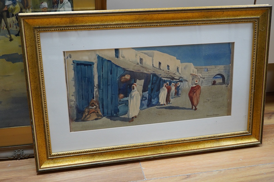 Giovanni Barbaro (1864-1915), Orientalist street scenes with figures and camels, each signed, four watercolours, largest 70 x 30cm